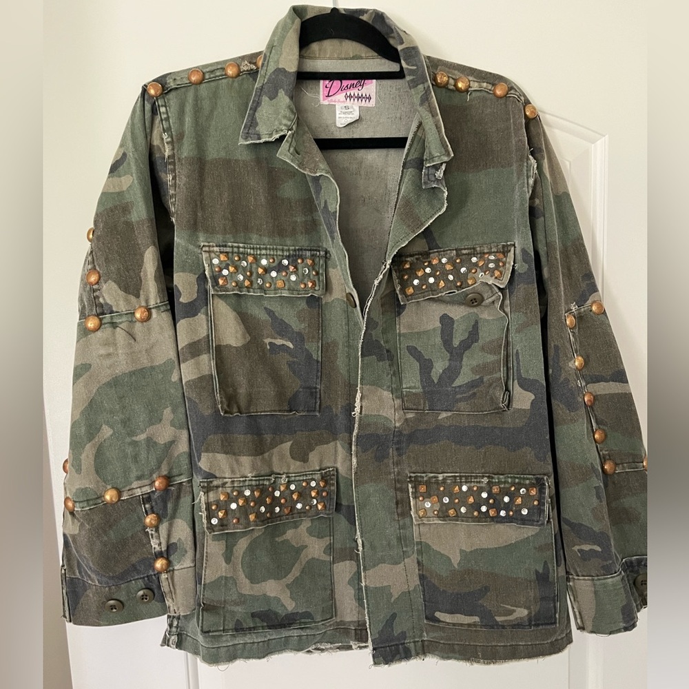 Disney army print tinker bell jacket.